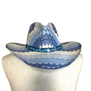 Bullhide western cowboy hat one size blue with leather band measures 6.5 inches